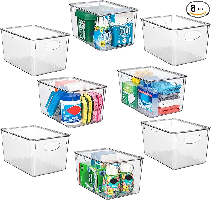 CLEARSPACE Plastic Storage Bins With lids – Perfect Kitchen Fridge Organizer, Pantry Organization, Cabinet Organizers (8 Pack)