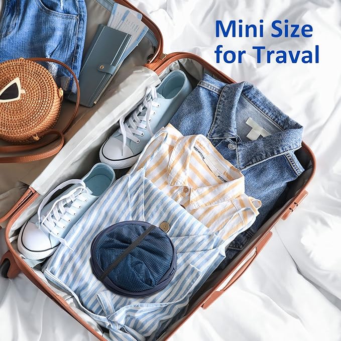 TECHMILLY Collapsible Mesh Pop Up Laundry Hamper with Sturdy Handles and Side Pocket - Portable Foldable Clothes Baskets for Dorm, Bathroom & Travel Storage (Blue, 3 Packs)
