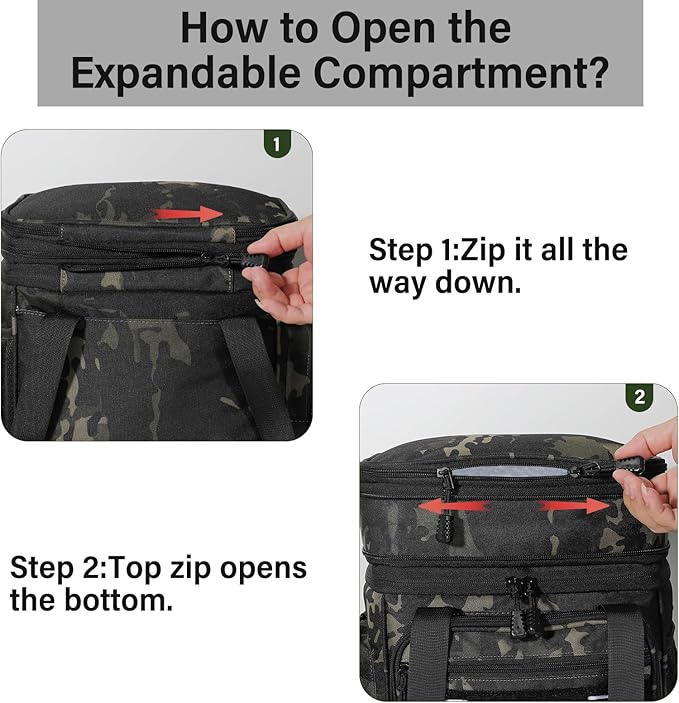 Expandable Tactical Lunch Box, XLarge Insulated Lunch Cooler Bag Heavy Duty Leakproof Lunch Pail for Men Adults Work Office Outdoor Picnic Trips,25L,Black-Camo