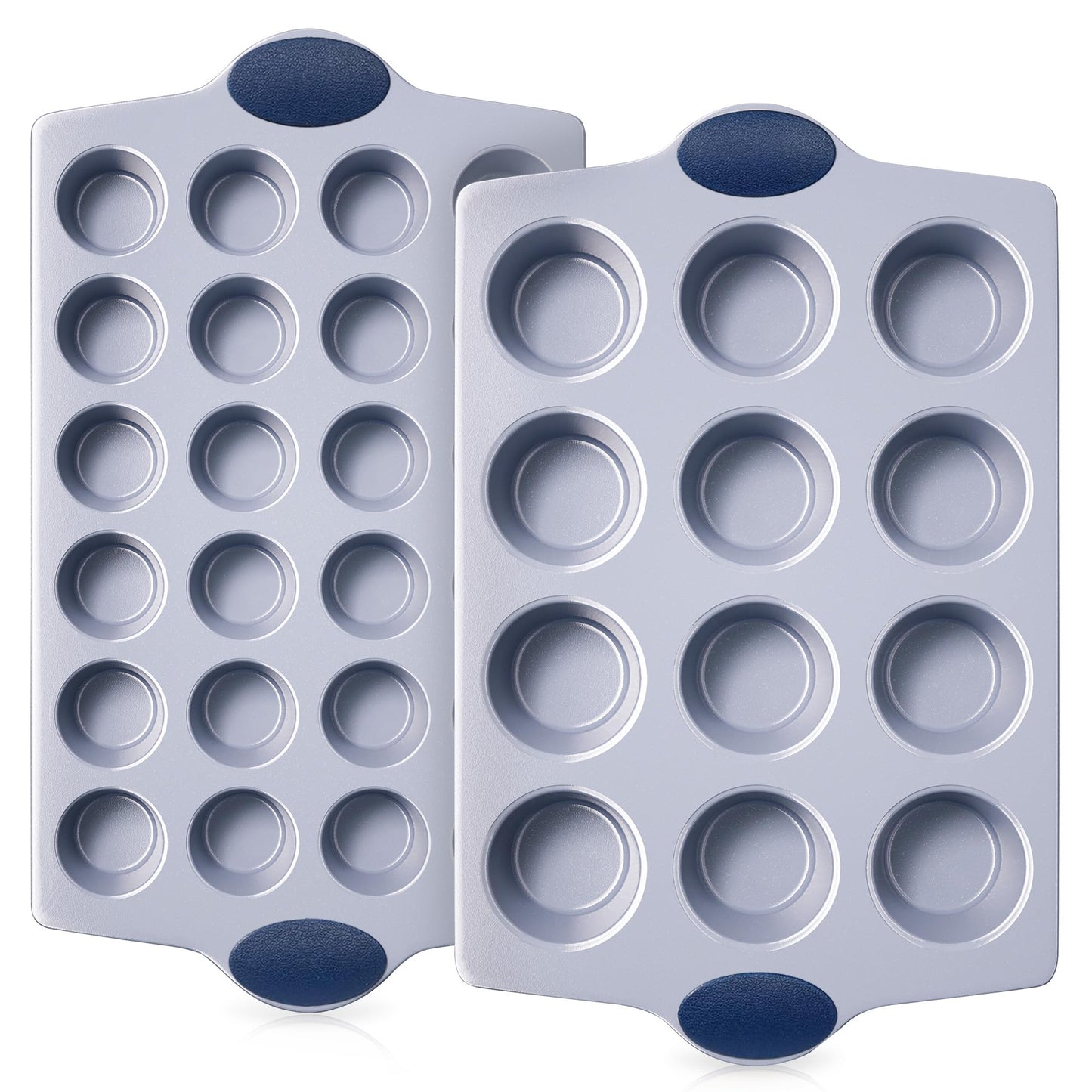 BRONYPRO 24-Cup Non Toxic Nonstick Ceramic Mini Muffin Pan & Cupcake Tin, PFOA & PFOA Free, Heavy Duty Rust-Resistant Aluminized Steel, Oven & Dishwasher Safe, Blue