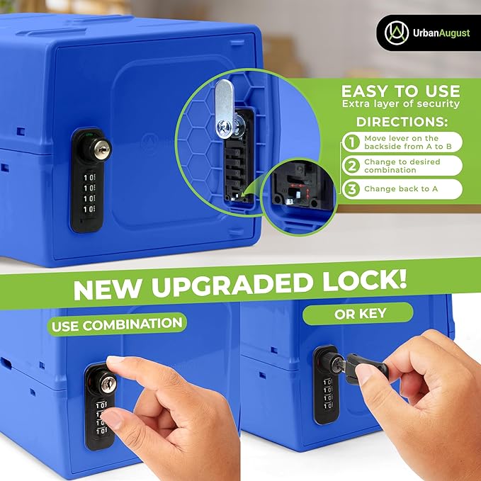 Urban August Dual Combination & Keyed Lockbox - Lockable Box for Everyday Use - Multi-Purpose lock for Home & Office Safety - Made of Industrial-Grade Plastic - One Size (Blue)
