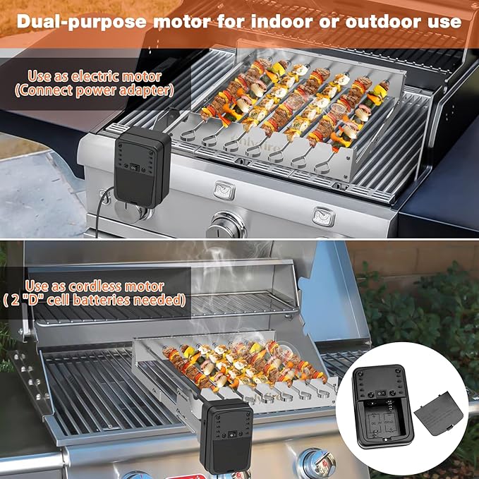 onlyfire Stainless Steel Electric Skewer Turner Rotated Shish Kabob Set