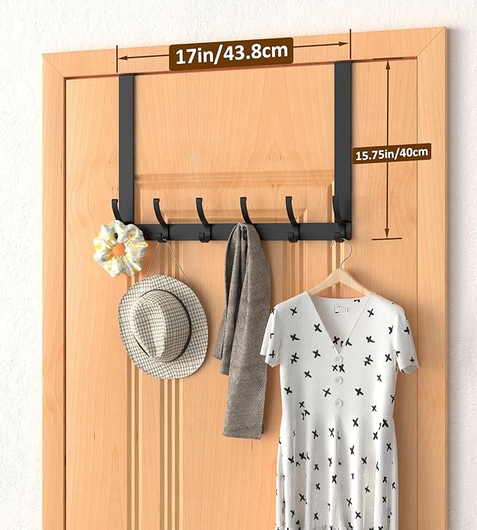 Long Over The Door Hooks Hanger with 15.75" Arms for Easier Access by Shorter, Heavy Duty Door Hanger for Coat, F16U, Fits Standard 1 3/8'' Doors, Towel Racks for Bathroom, Black