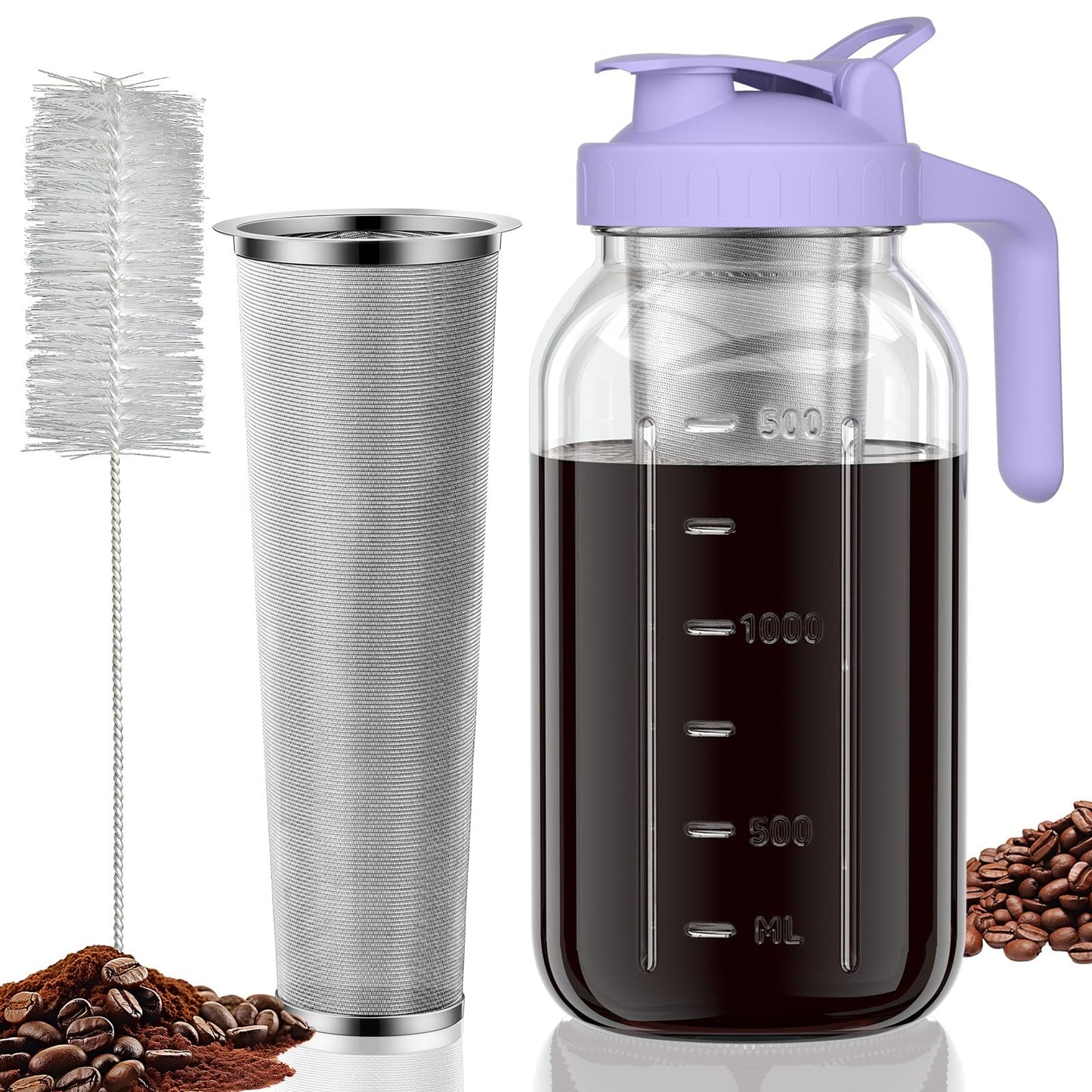JunVpic Cold Brew Coffee Maker, 64 oz Glass Mason Jar Pitcher