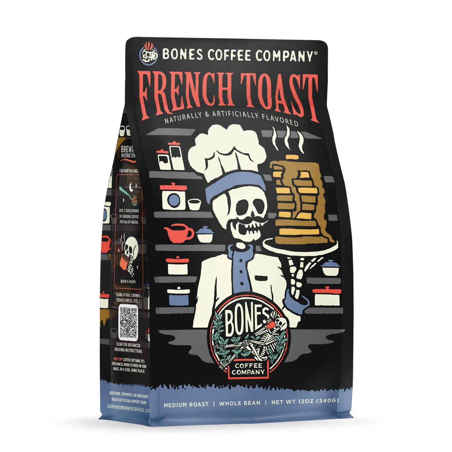 Bones Coffee Company Blueberry Blast Cake, Blueberry Pancakes Flavored Coffee, Medium Roast Low Acid Arabica Beans Compatible with Auto drip and French Press Coffee Maker, 12 Oz Whole Bean