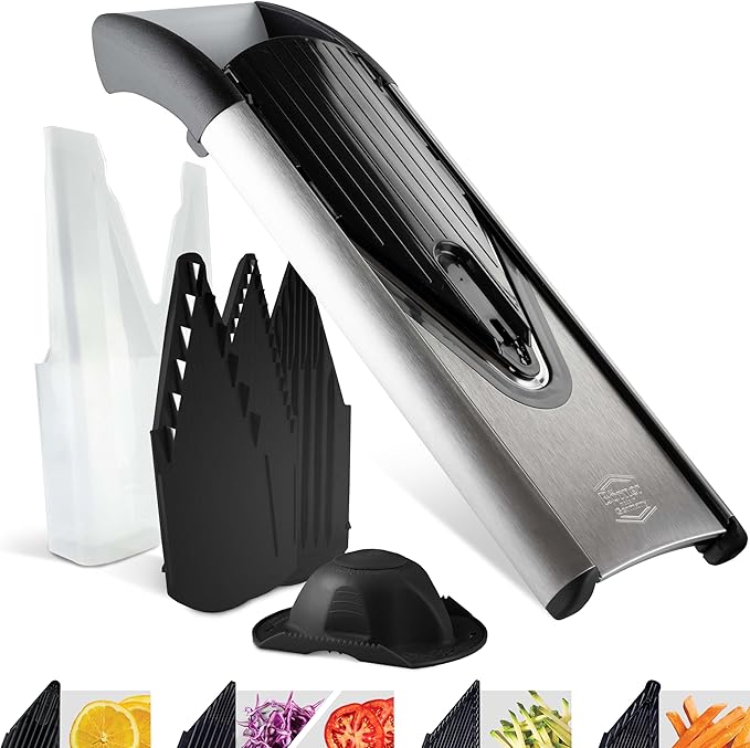 Börner Mandline Slicer V6 (Profi Set) • Stainless Steel Slicer with V-Blade • Adjustable Vegetable Slicer for Vegetables & Fruits • Slices, Strips & Dices in Various Thicknesses • Grater