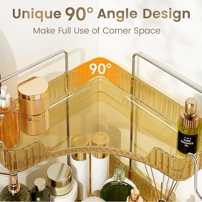 2 Tiers Bathroom Corner Organizer (Gold, 3-Tier)