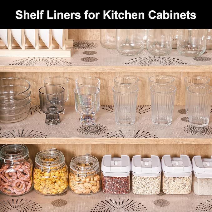 Cooyes Shelf and Drawer Liner for Kitchen Cabinets – Non-Adhesive, Waterproof, Non-Slip Cabinet Liners for Scratch Protection, Desk, Refrigerator, Shelves, Drawers with Modern Pattern