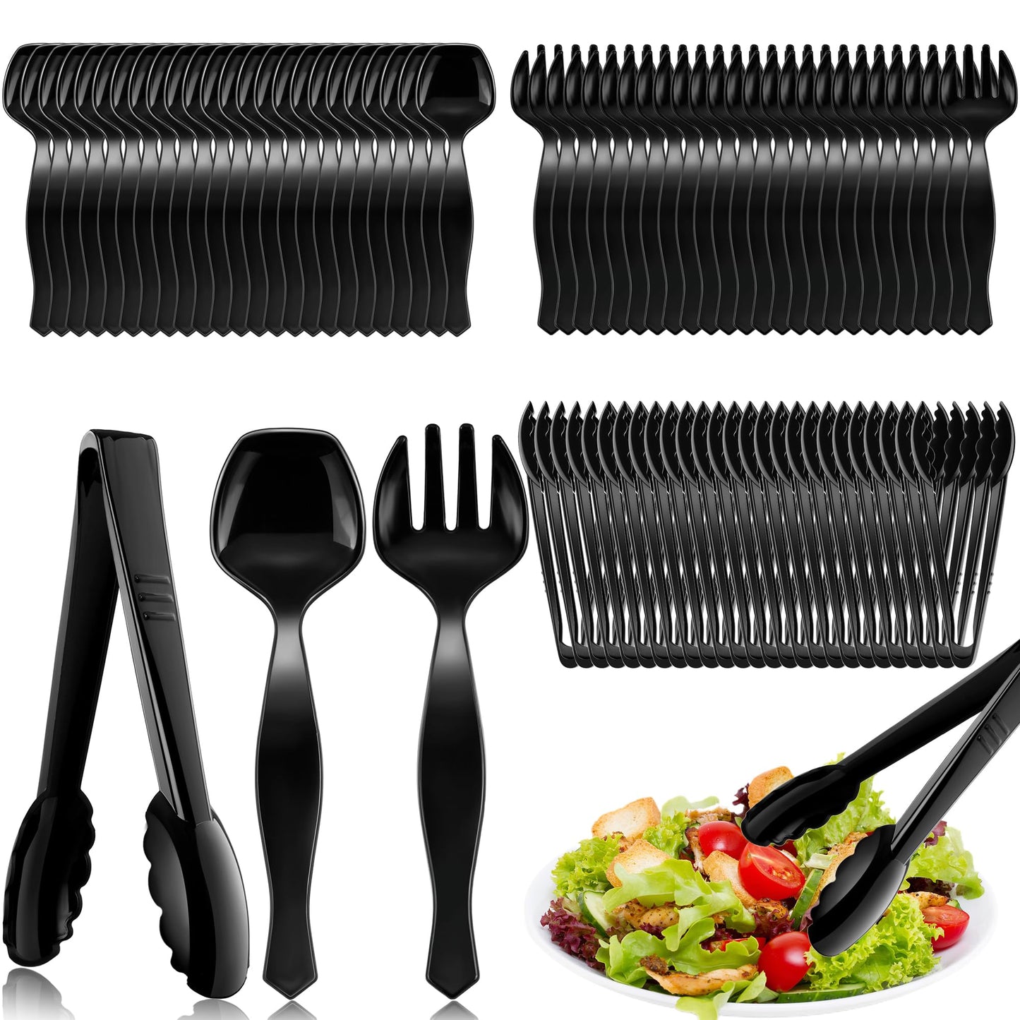 Mwellewm 36Pcs Plastic Serving Utensils Set, Disposable Spoons Tongs Forks