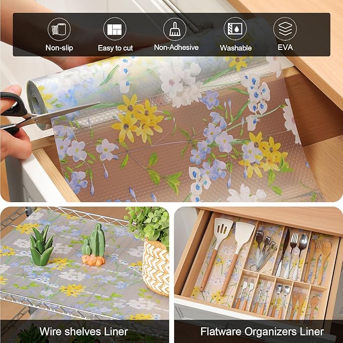 Cooyes Shelf Liner – Premium Non-Adhesive Cabinet & Drawer Liner for Kitchen – Waterproof Shelf Paper with Modern Pattern – Durable EVA Cabinet Mat – Easy to Cut （17.5" W x 360" L）