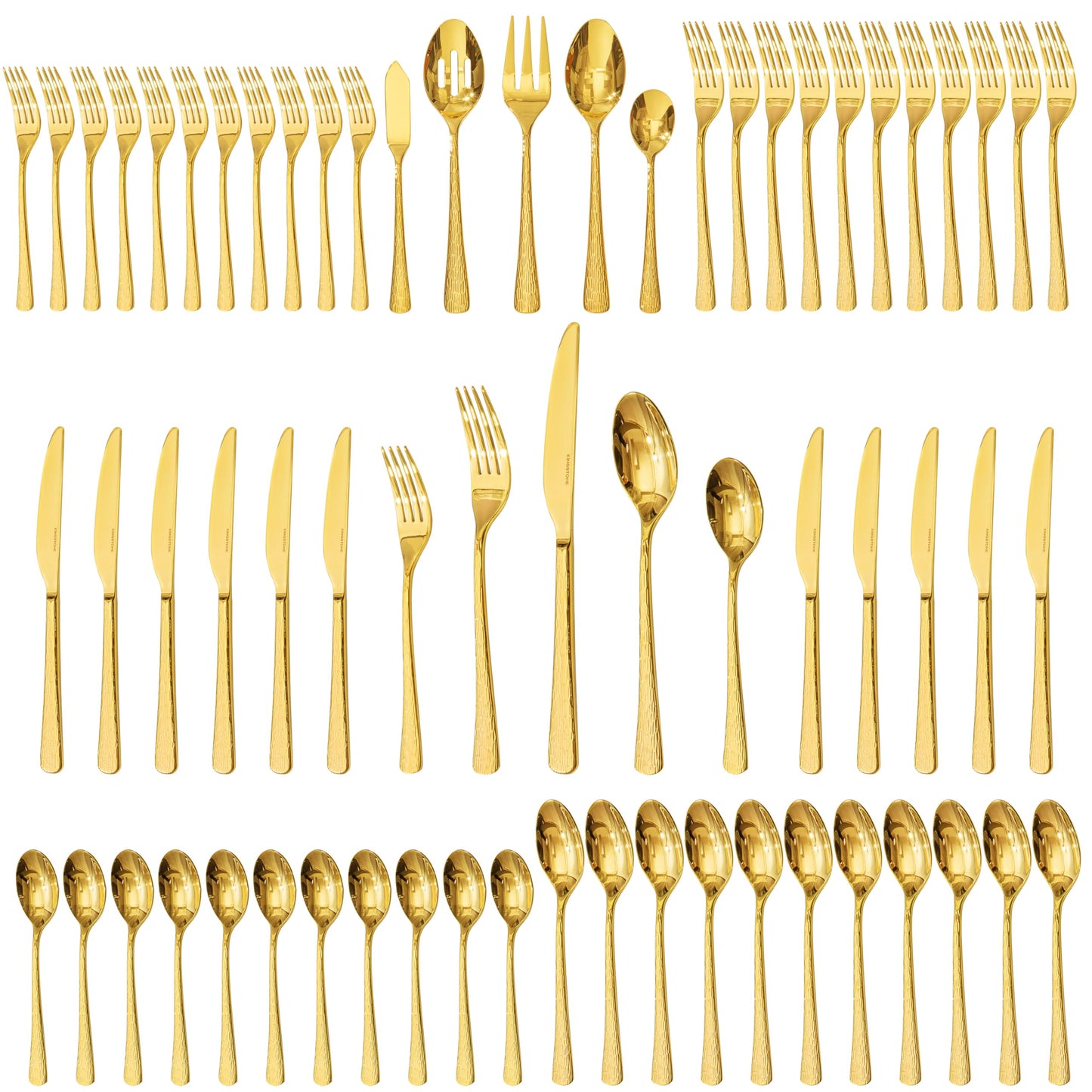45 Piece Gold Silverware Set with Serving Utensils, 18/10 Stainless Steel