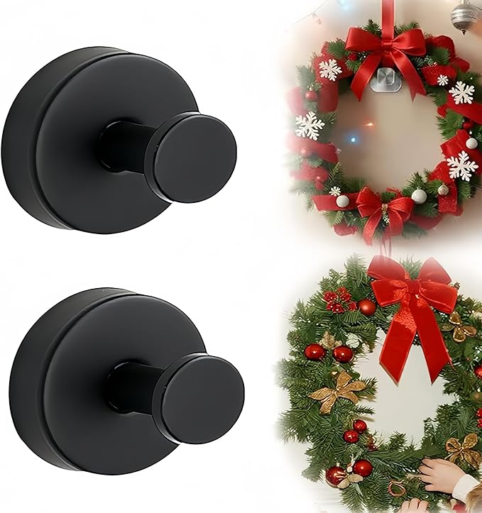 Suction Cup Hooks for Wreaths on Glass, 2026 Upgrade No Drill Towel Hooks Stainless Steel Waterproof Suction Cup Hooks, Wreath Hanger for Front Door for Kitchen, Bedroom (4, White)