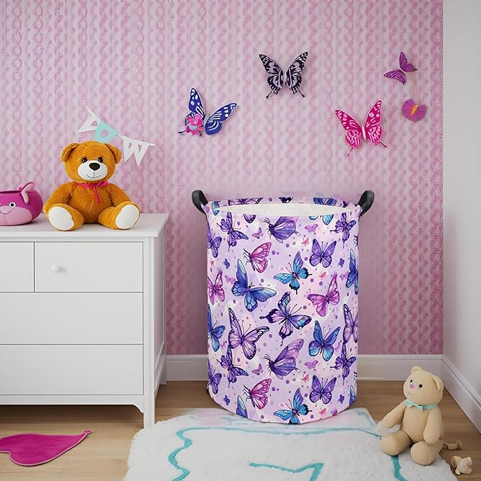 HIYAGON Butterfly Baby Laundry Basket & Toy Storage Bin, Purple Butterfly