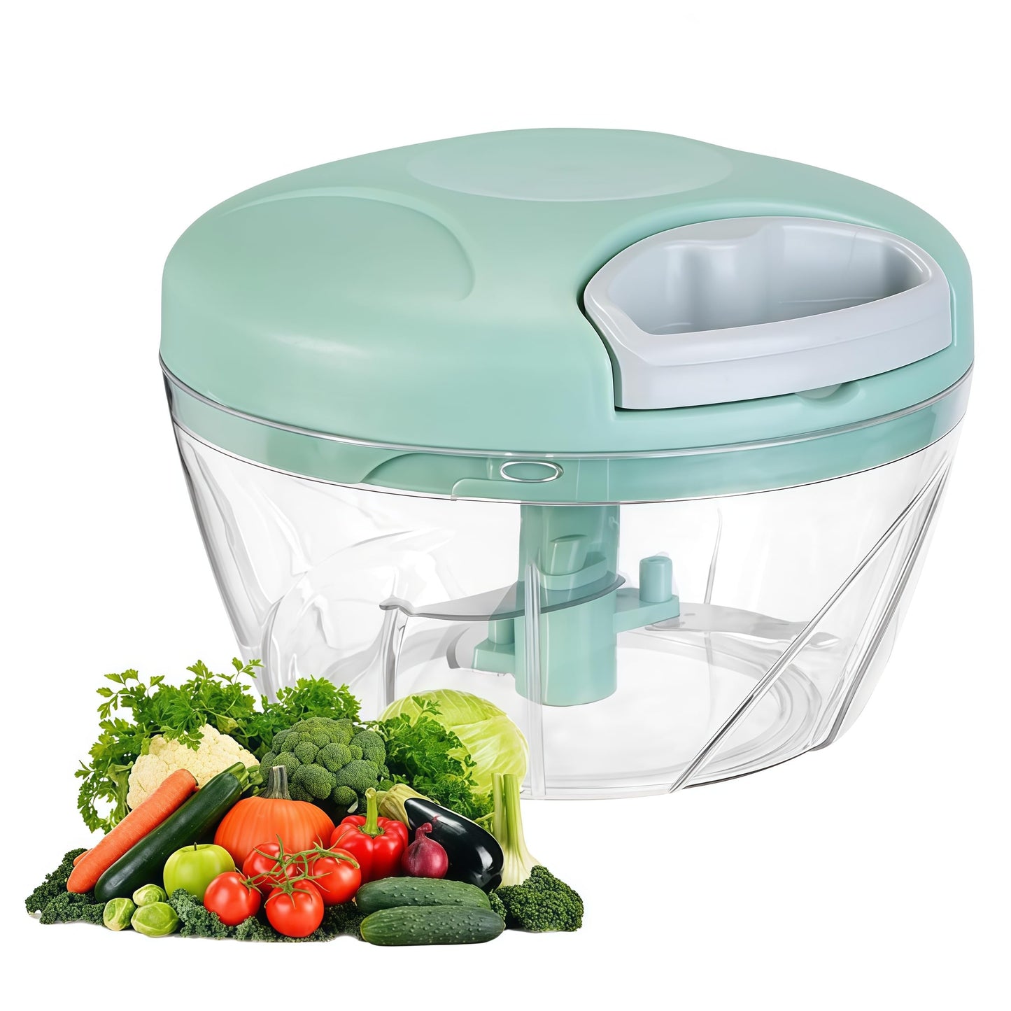 Manual Food Processor Vegetable Chopper,‌ Portable Hand Pull String Garlic Mincer Onion Cutter for Veggies, Suitable for Vegetables, Ginger, Garlic, Fruits, Onion, Potato, Salad (Green 500 ml)