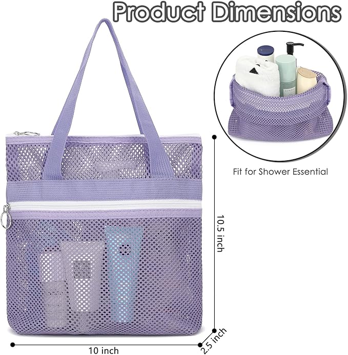 Mesh Shower Caddy Portable Shower Bag for Travel, Gym, Camping – Quick-Dry Hanging Toiletry Organizer with Zipper Pockets for Bathroom Essentials,Purple