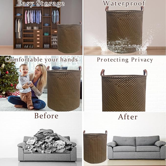 80L Waterproof Laundry Hamper in Family Leather Handle Laundry Basket in Dormitory Collapsible Laundry Bag in Nursery (96-Satisfied laundry hampers, 80L)