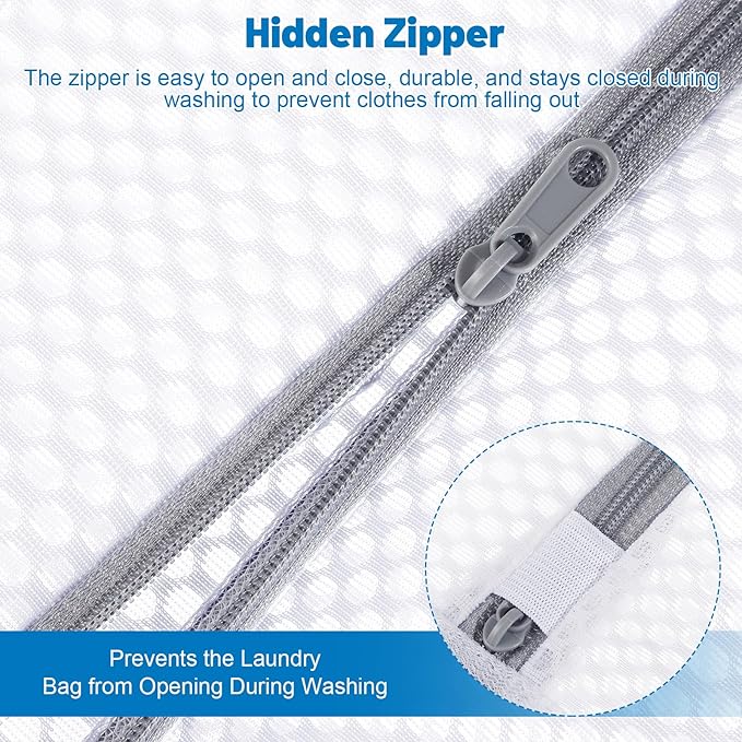 6 PCS Durable Honeycomb Mesh Laundry Bags for Delicates with Zipper, 12 x 16 Inches Reusable Laundry Bag Mesh Wash Bags for Washing Machine for Clothes, Shoes, Socks, Underwear, Bra (M, White)