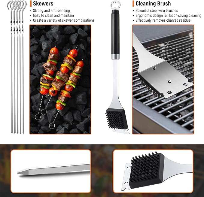 BBQ Grilling Accessories Grill Tools Set, Stainless Steel BBQ Utensils for Grill, Professional Barbecue Accessories Barbecue Kit for Men & Women,Practical Grill Tools for Outdoor Camping,Father's Day