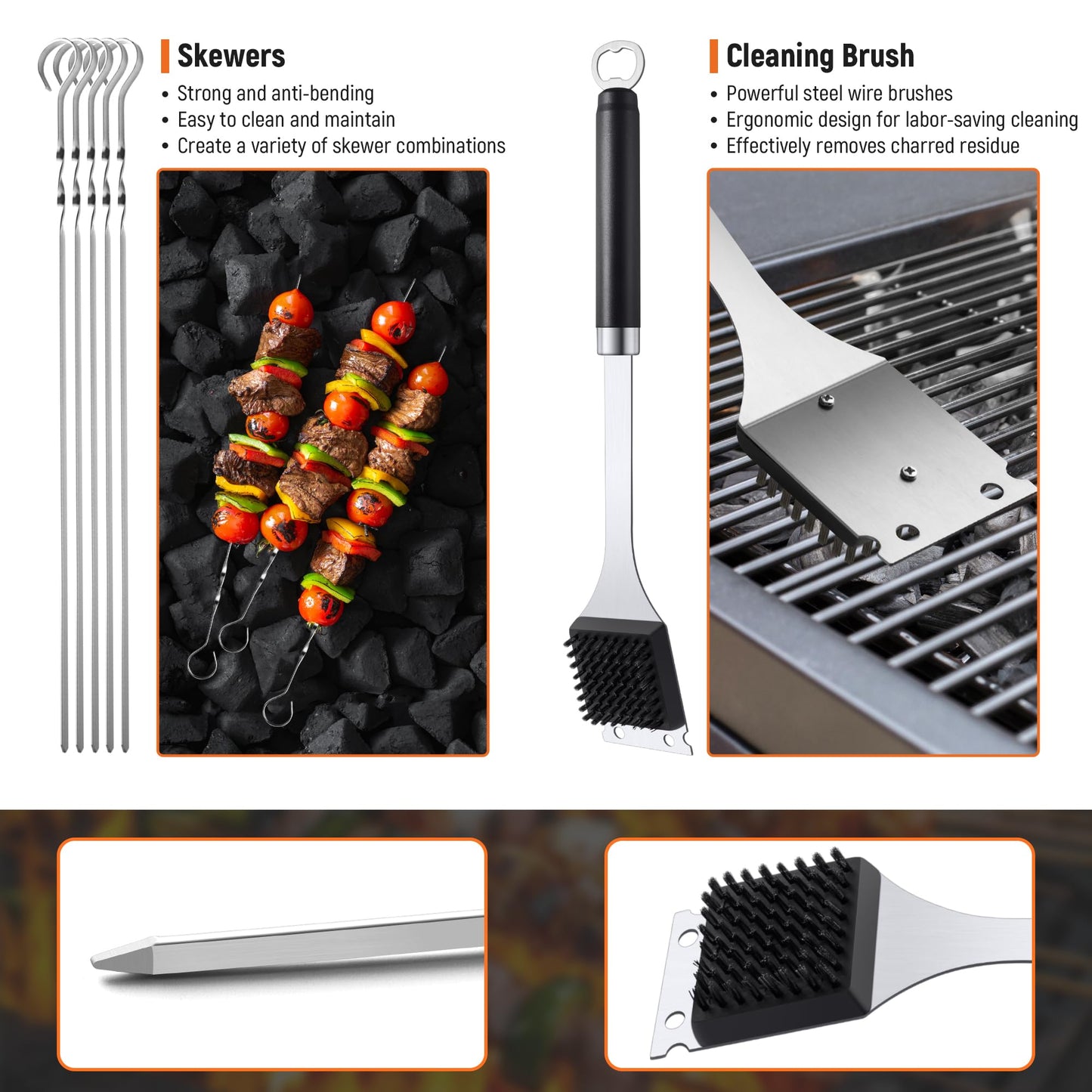 BBQ Grilling Accessories Grill Tools Set, Stainless Steel BBQ Utensils for Grill, Professional Barbecue Accessories Barbecue Kit for Men & Women,Practical Grill Tools for Outdoor Camping,Father's Day