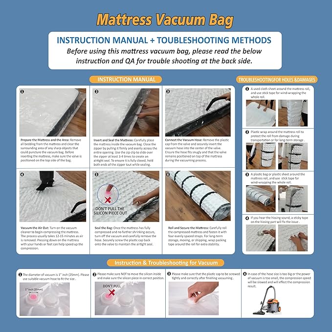 Storage Logic Queen/Full/Full-XL Foam Mattress Vacuum Bag with Blue Zipper, Mattress Storage Bag