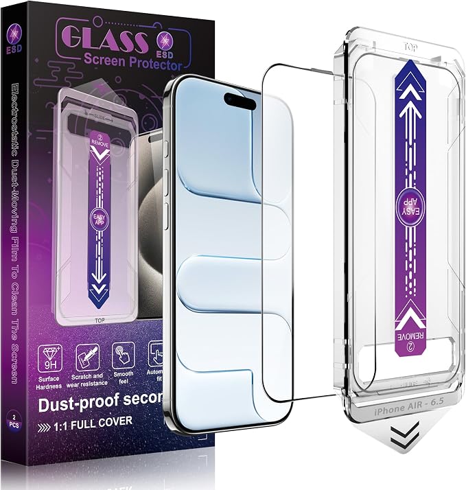 Screen Protector for iPhone Air 6.5-Inch, 2 Pack, 9H Tempered Glass, HD Clear