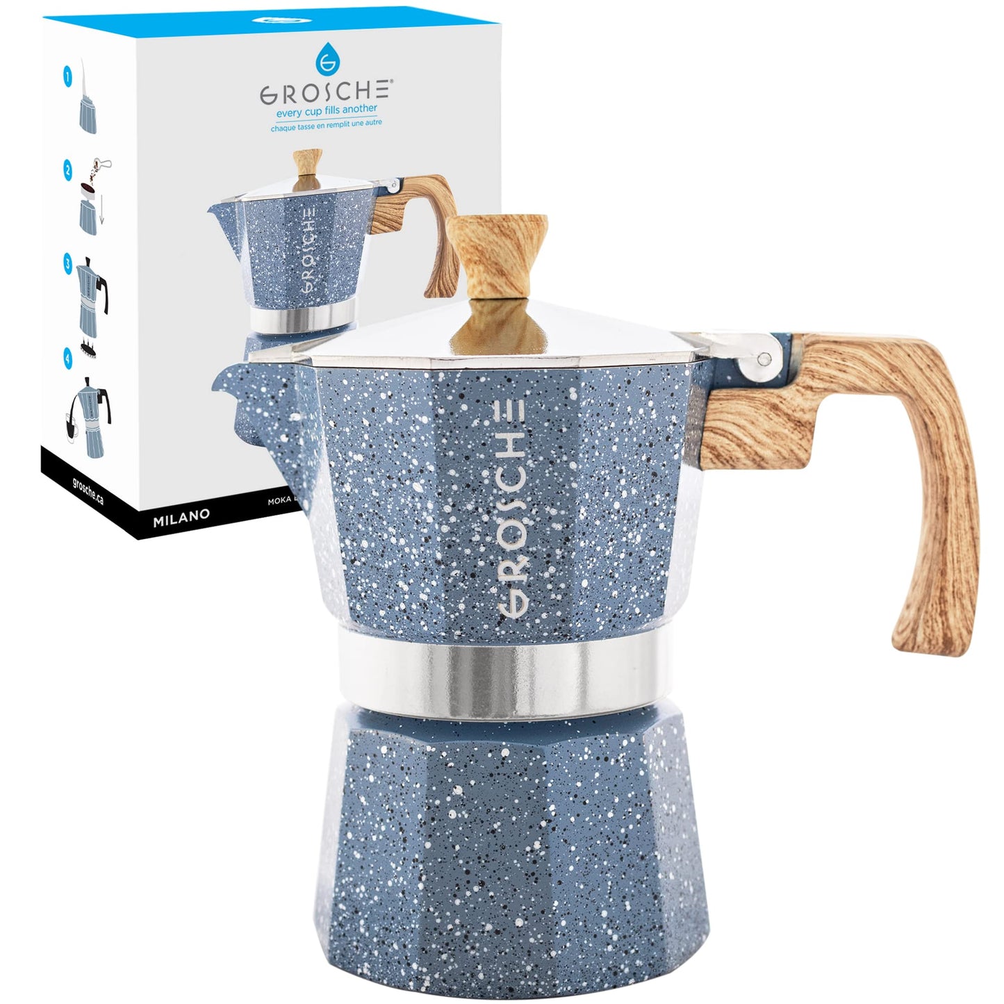 GROSCHE Milano Stovetop Espresso Maker Moka Pot 6 espresso Cup, 9.3 oz Blue