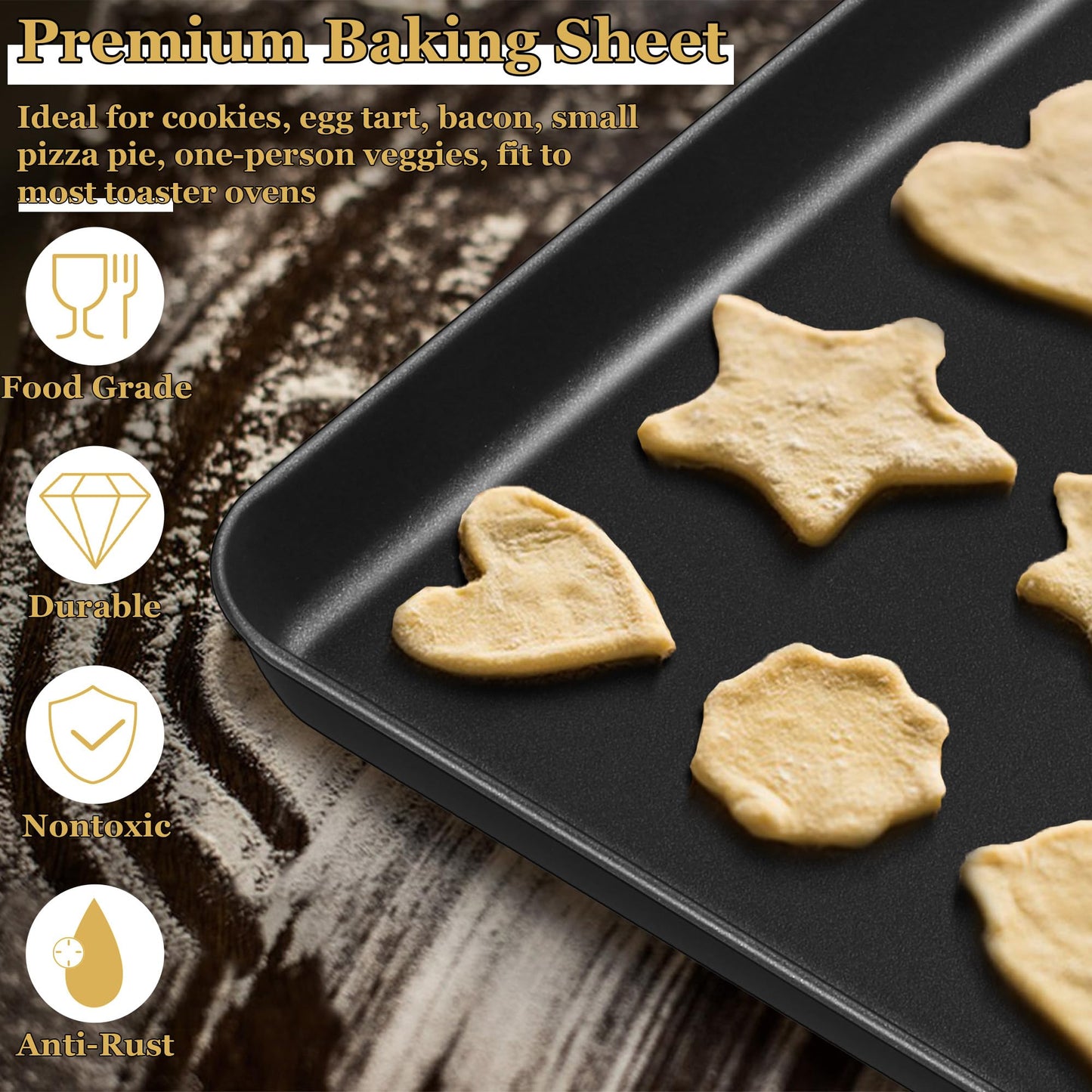 E-far 16x12 Inch Baking Sheet, Non-stick Cookie Sheet Pan for Oven Baking Cooking Roasting, Carbon Steel Tray Metal Bakeware for Jelly Roll Steak, Non-toxic & Warp Resistant, Easy Clean