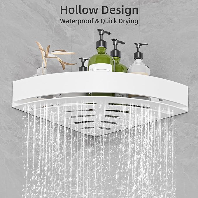 Aluminium Shower Corner Shelves - Rustproof Shower Caddy No Drilling Installation Shampoo Holder, White Shelves for Wall for Bathroom Storage,Holds 20LB