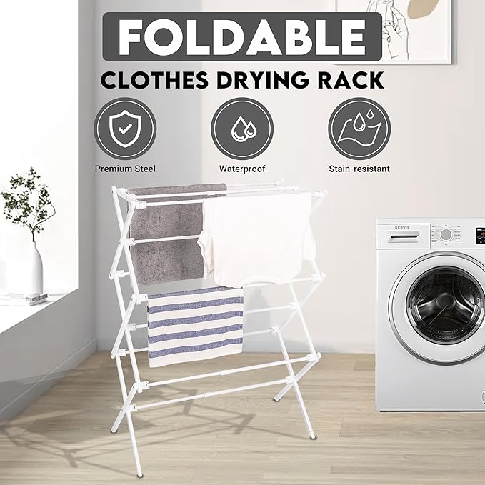 2026 Enhanced Clothes Drying Rack | Foldable Drying Rack Clothing for Laundry | Small Collapsible Portable Dryers for Laundry | Use for Indoor & Outdoor | White 37.5"x29"x12"
