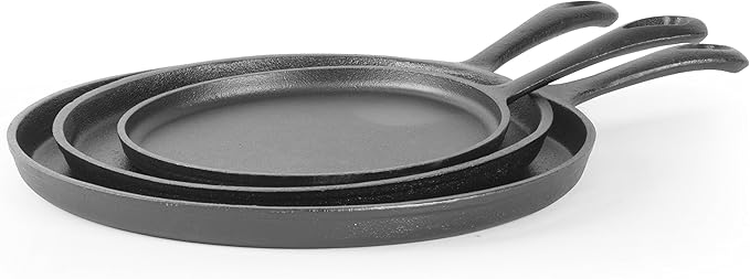 Commercial CHEF 3-Piece Cast Iron Griddle Set, Pre-Seasoned, CHCI81012