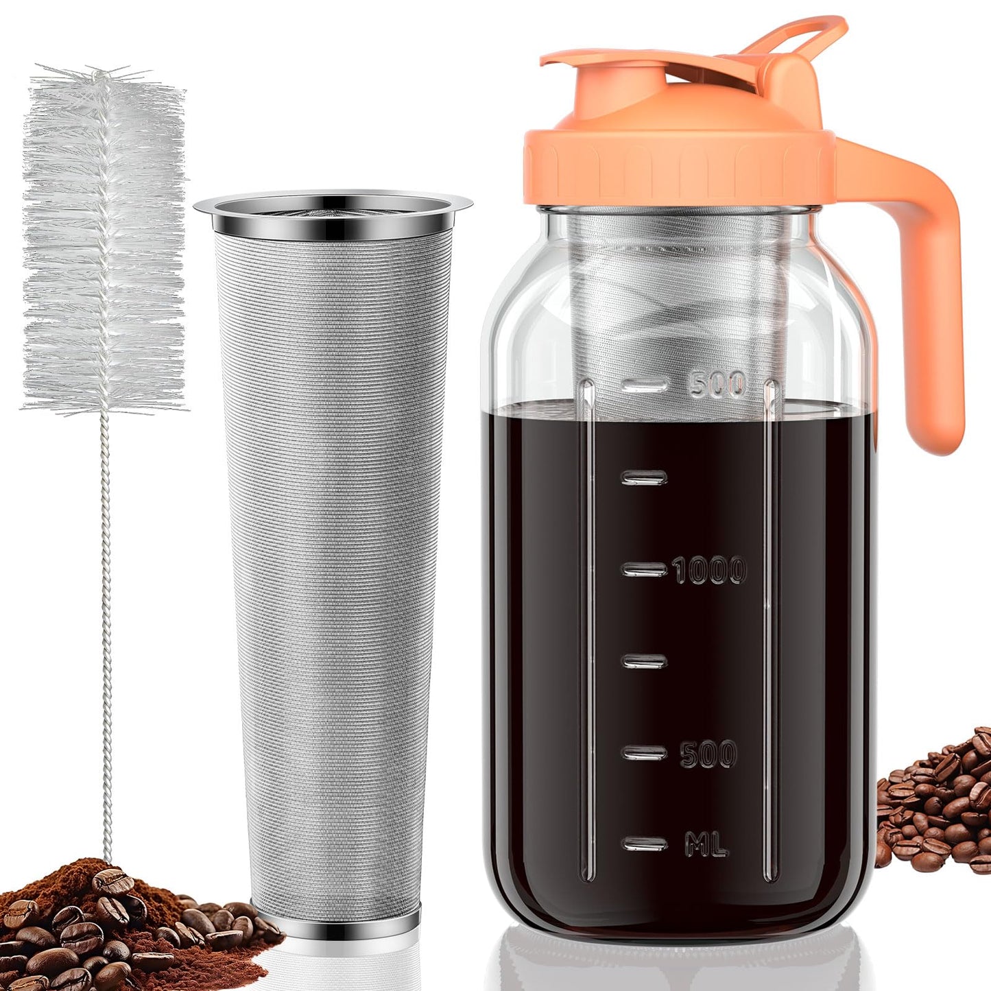 JunVpic Cold Brew Coffee Maker, 64 oz Glass Mason Jar Pitcher