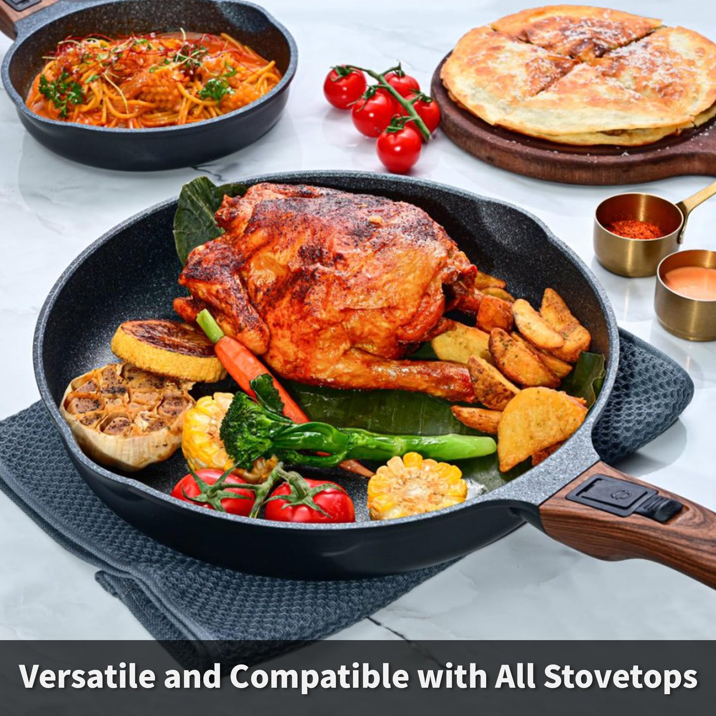 Bakoniion 10 Inch and 12.5 Inch Smart Nonstick Frying Pan Set with Removable Handles,Cast Aluminum and Anti-Scratch Skillets,Compatible with All Stovetops,Dishwasher and Oven Safe