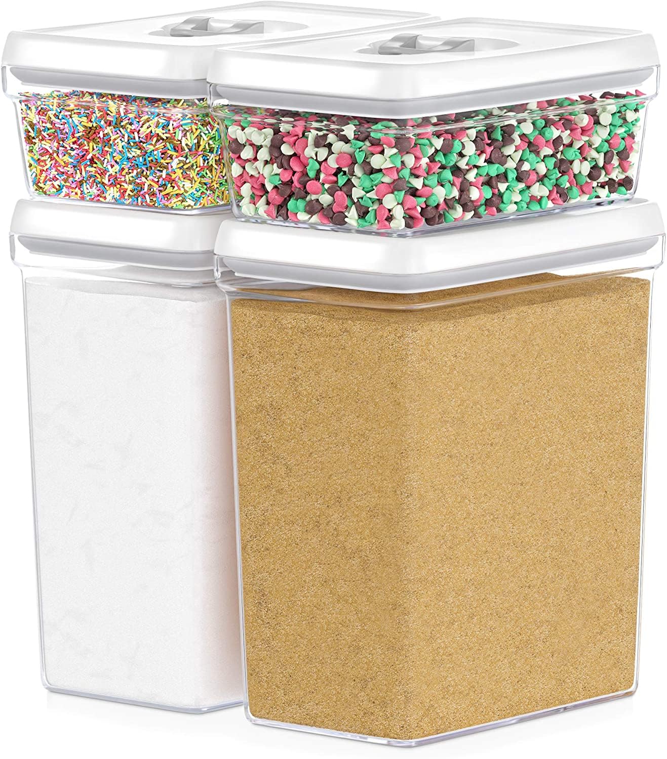 DWËLLZA KITCHEN Airtight Food Storage Containers for Pantry With White Lids 1L - 6 Pack - Clear Plastic Air Tight Kitchen Containers Pantry Organization and Storage BPA-Free Keeps Food Fresh & Dry