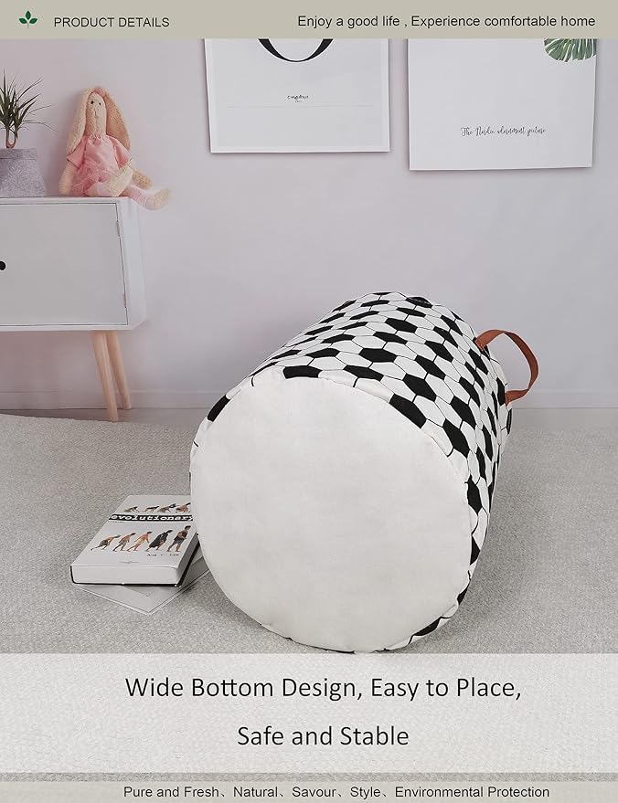 Round Fabric Storage Bin,Decorative Basket,Organizer Basket with Handles,for Clothes Storage,books & sundries (Hexagon Football), 19.7inch(H)x15.7inch(D)