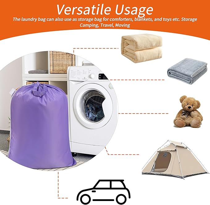 Polecasa Heavy Duty Large Laundry Bag with 130gsm Tear Resistant Fabric and Handles, Easy to Carry Durable Dirty Clothes Drawstring Bag, Perfect for College Dorm, Travel, 28”x36”,Purple