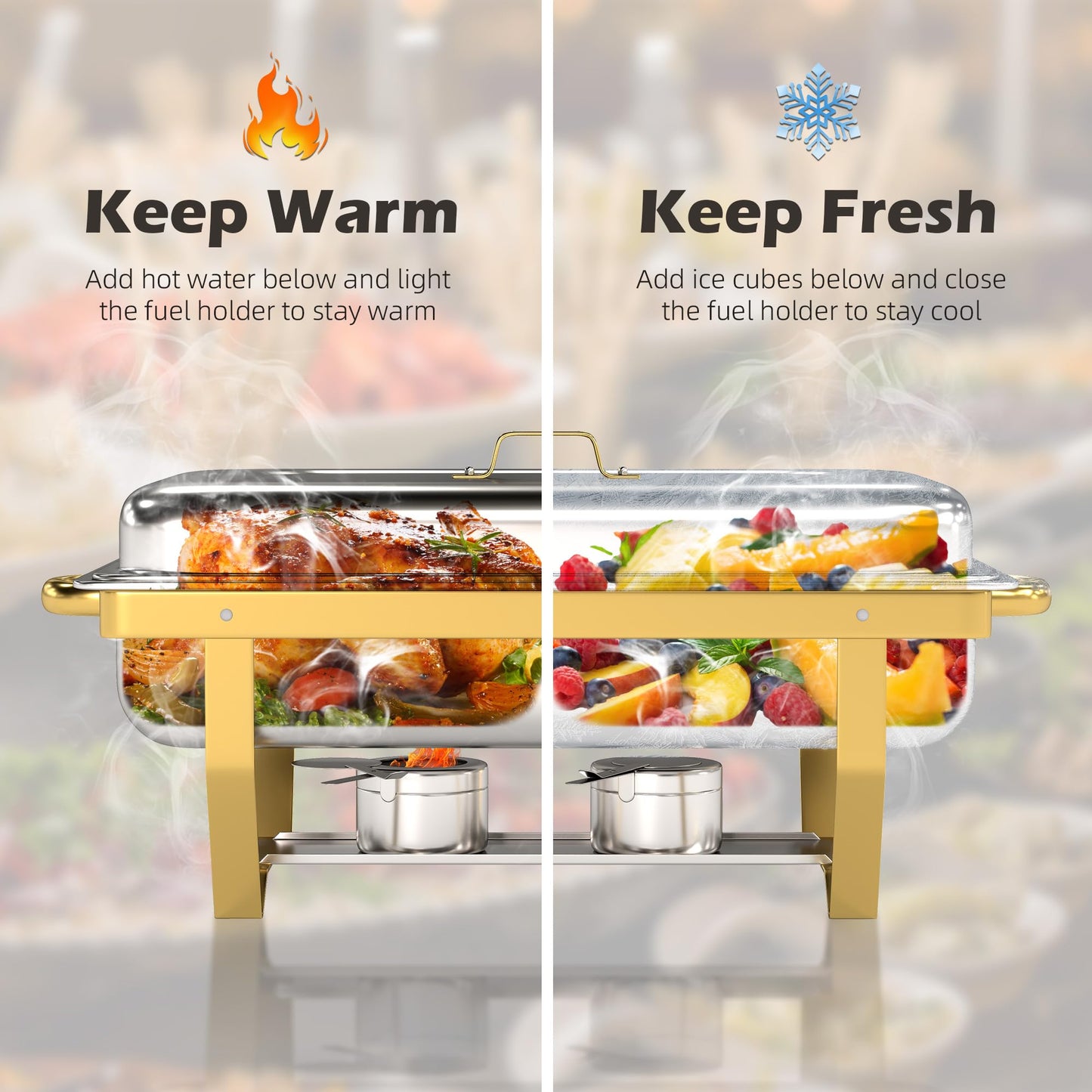 4 Pack Stainless Steel Chafing Dishes for Buffet, 9 QT Capacity 7 Pans Food Warmers for Parties, Weddings, Events Hosting, Family Gatherings, Full Set Catering Server with Serving Utensils Accessories