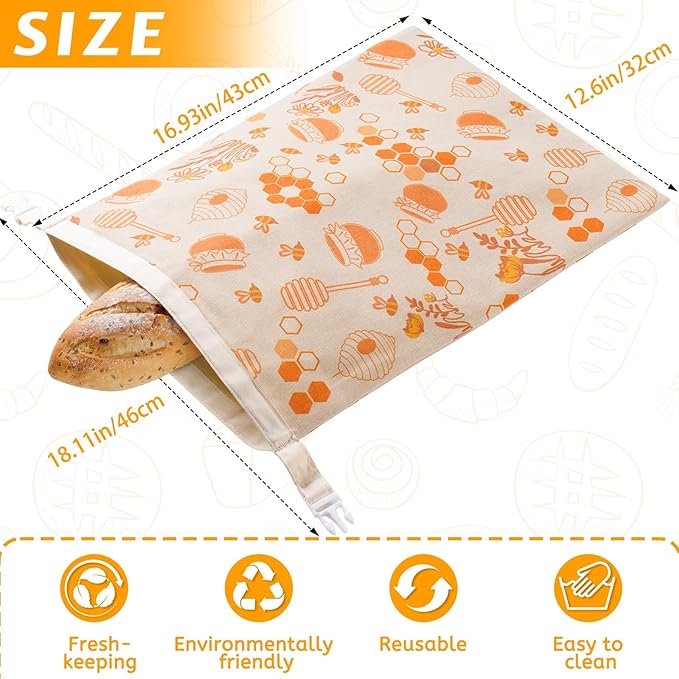2 Pack Beeswax Bread Bags for Sourdough,Reusable Organic Linen Beeswax Bread Bag for Homemade Sourdough 17 x 12.6 Inches Food Storage Cloth Bag – Freezer-Friendly & Freshness Preservation
