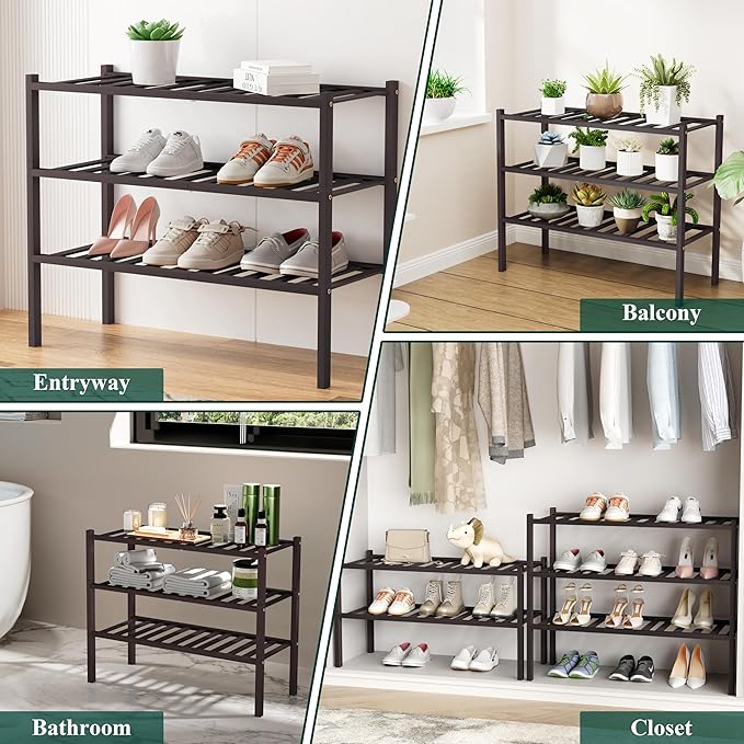 Smiry Shoe Rack, 5 Tier Bamboo Shoe Organizer, Stackable Free Standing Wooden Shoe Storage Shelf for Closet, Entryway, Front Door Entrance, Brown