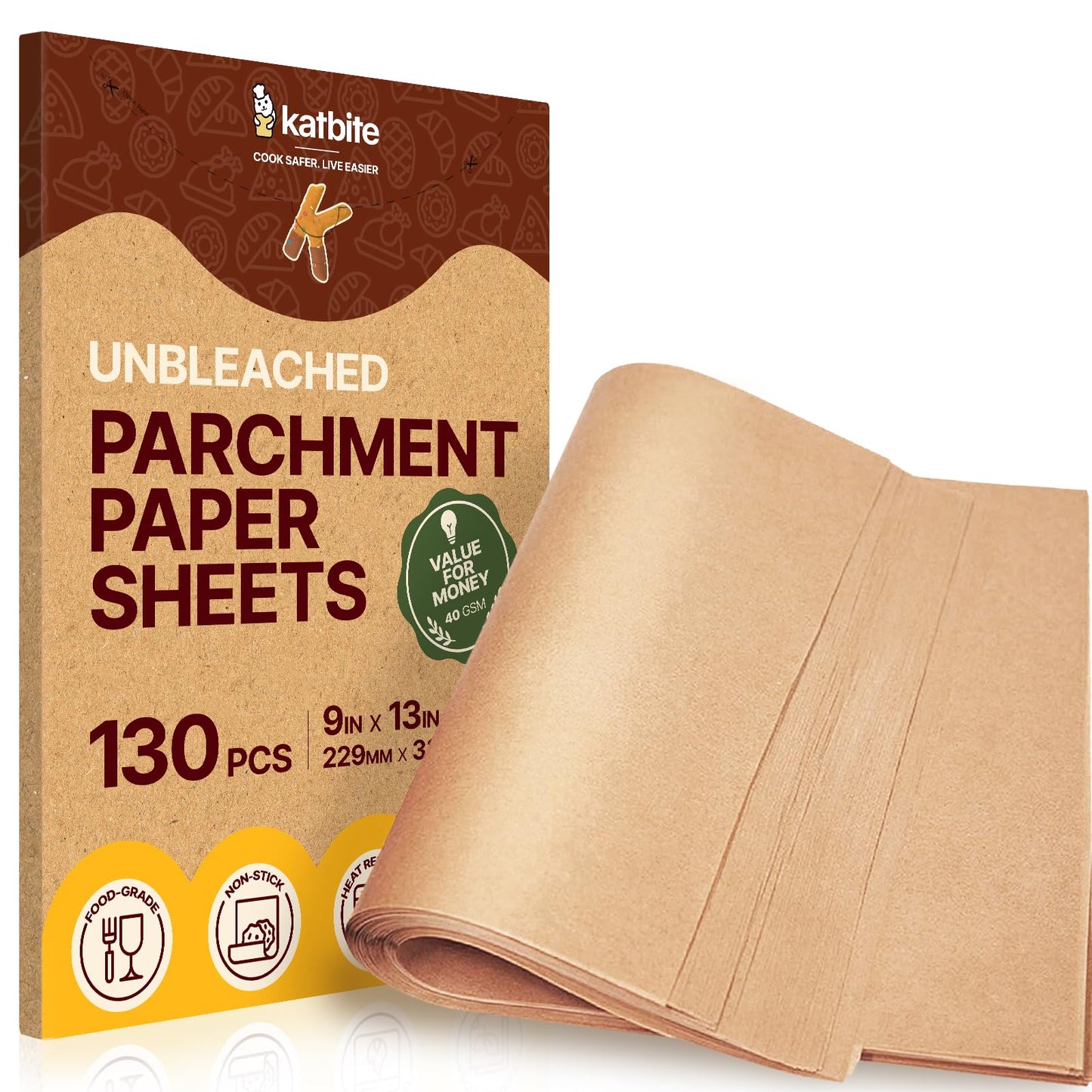 Katbite 8x8 Inch Parchment Paper Sheets 200 PCS, Unbleached and Nonstick
