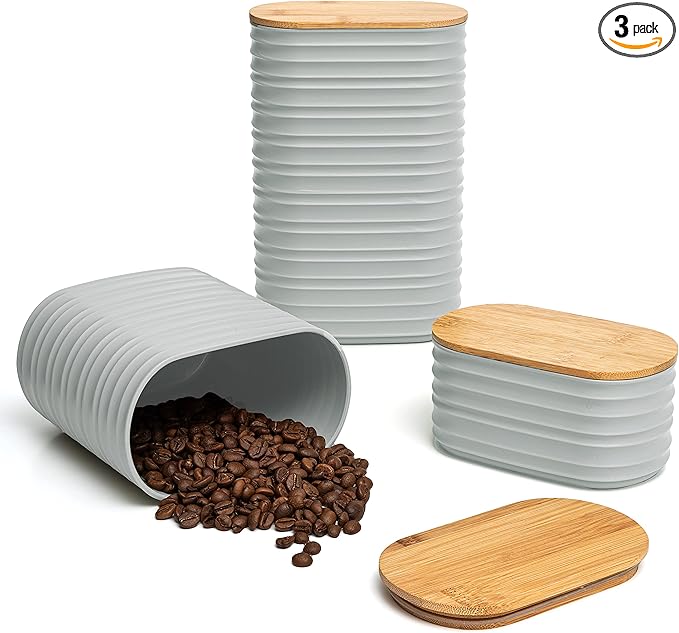 Mixpresso 3 Pcs White Canisters Sets for the Kitchen, Coffee Containers