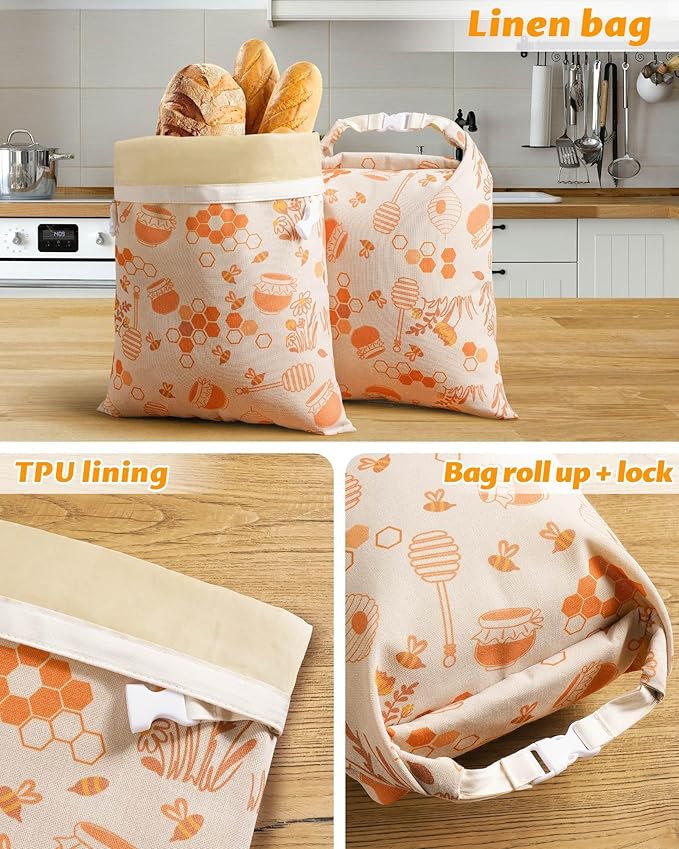 2 Pack Beeswax Bread Bags for Sourdough,Reusable Organic Linen Beeswax Bread Bag for Homemade Sourdough 17 x 12.6 Inches Food Storage Cloth Bag – Freezer-Friendly & Freshness Preservation