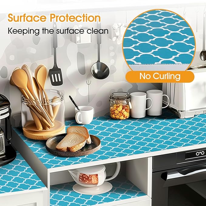 Shelf and Drawer Liner for Kitchen Cabinets Non-Adhesive, Strong Grip Non-Slip Thickened Cabinet Liners for Shelves, Waterproof Mats for Dresser Cupboard, Green/White, 12 in x 10 Feet