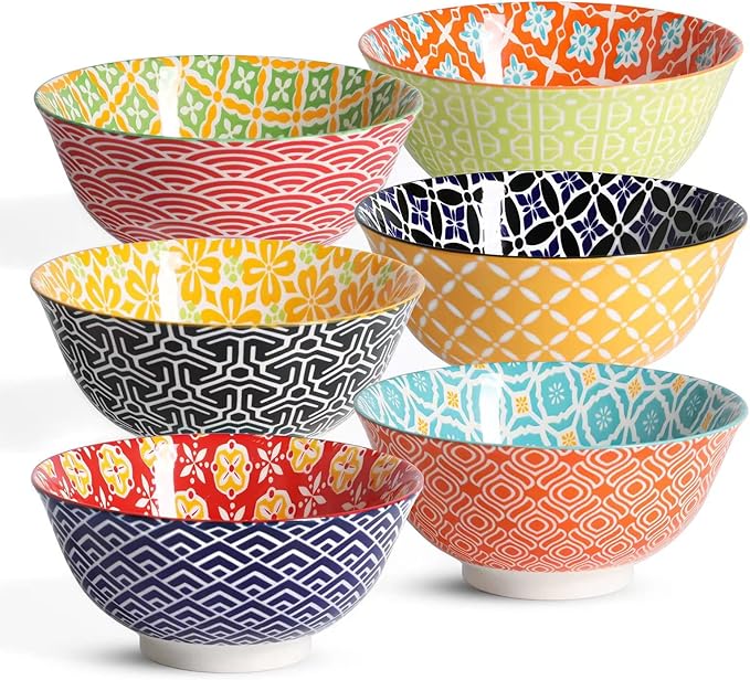 Metahom Small Ceramic Bowls, Colorful Dessert Bowls 10 Oz, Set of 6