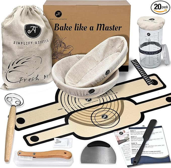 Premium Banneton Bread Proofing Basket - A Complete Sourdough Bread Baking Kit - Bread Baking Supplies - Sourdough Starter Jar Kit