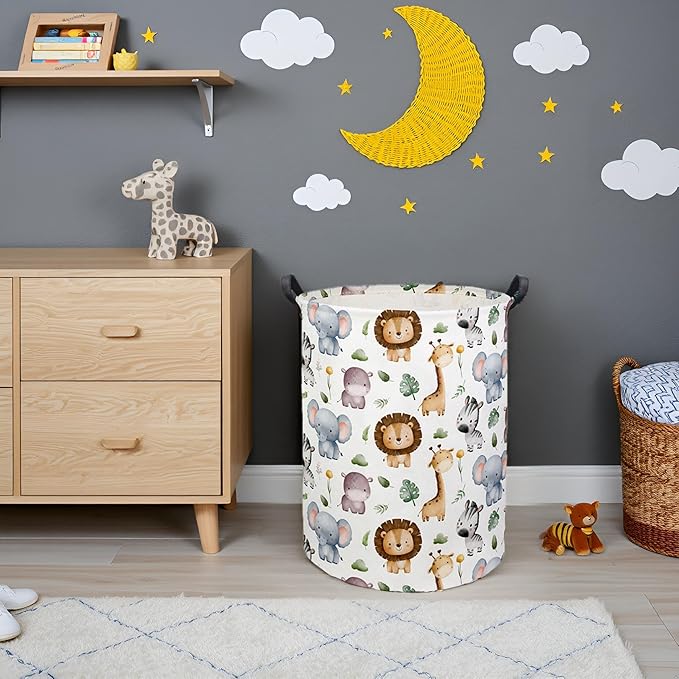 HIYAGON Baby Laundry Hamper Basket Baby Hamper for Nursery Boy and Girl Cute Kids Toys Storage Bin Organizer Animal Room Decor(Animal)