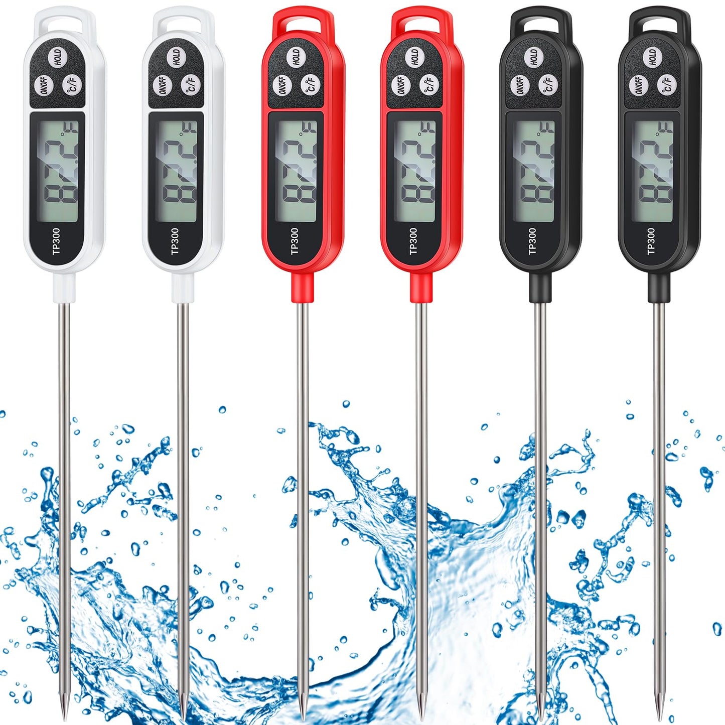 Copkim 6 Pcs Instant Read Meat Thermometer Long Probe,White