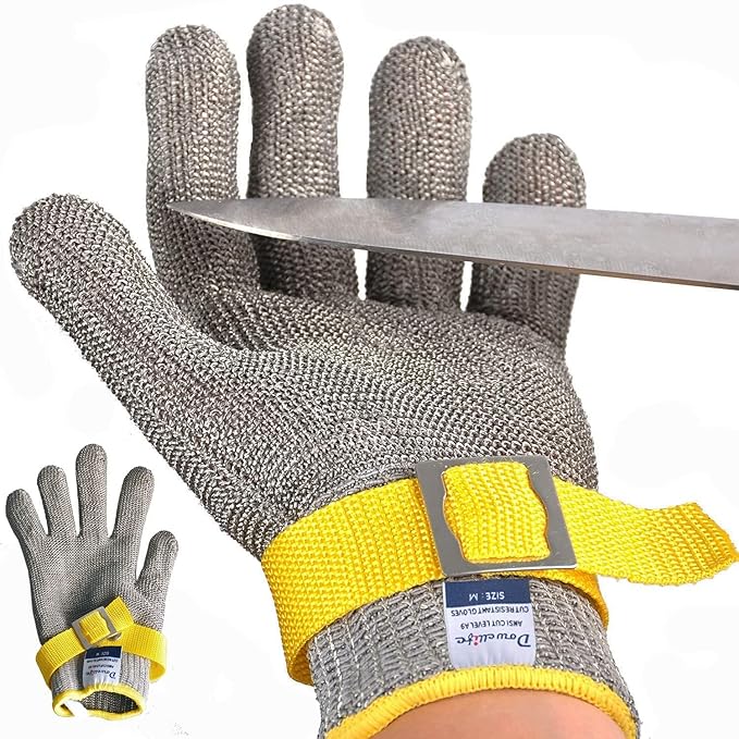 Dowellife ANSI A9 Cut Resistant Glove Food Grade, Stainless Steel Mesh Metal Knife Cutting Glove for Butcher Meat Cutting Oyster Shucking Kitchen Mandoline Chef Slicing Fish Fillet (X-Large)