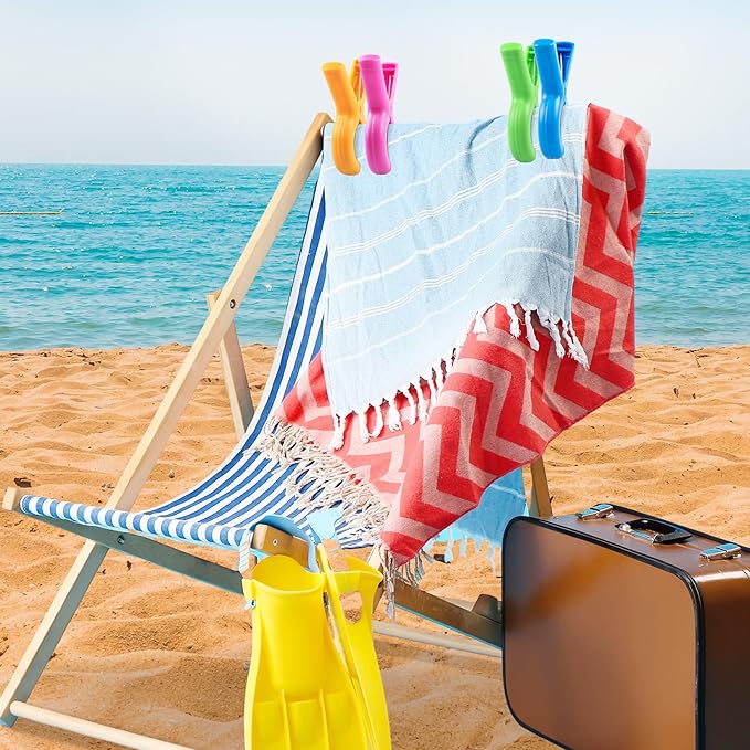 Large Beach Towel Clips for Beach Chairs, 8 Pcs Towel Holder for Beach Chair Pool Chair on Cruise, Jumbo Size Heavy Duty Clothes Pins, Beach Chair Clips to Beach Accessories Must Haves, 4 Colors