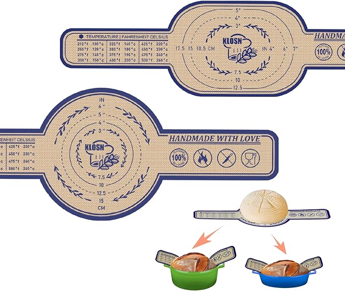 KLOSN Silicone Bread Sling for Dutch Oven, 2 Pack (8" Round) – Non-Stick & 500°F Heat Resistant Sourdough Mat, Easy to Clean, Reusable Food-Grade Sourdough Slings – Fits 5 qt and up Dutch Ovens