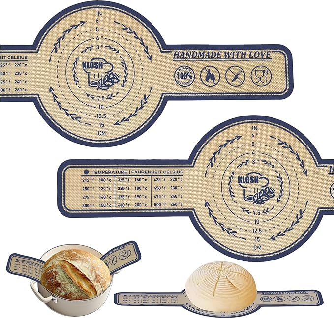 KLOSN Silicone Bread Sling for Dutch Oven, 2 Pack (8" Round) – Non-Stick & 500°F Heat Resistant Sourdough Mat, Easy to Clean, Reusable Food-Grade Sourdough Slings – Fits 5 qt and up Dutch Ovens